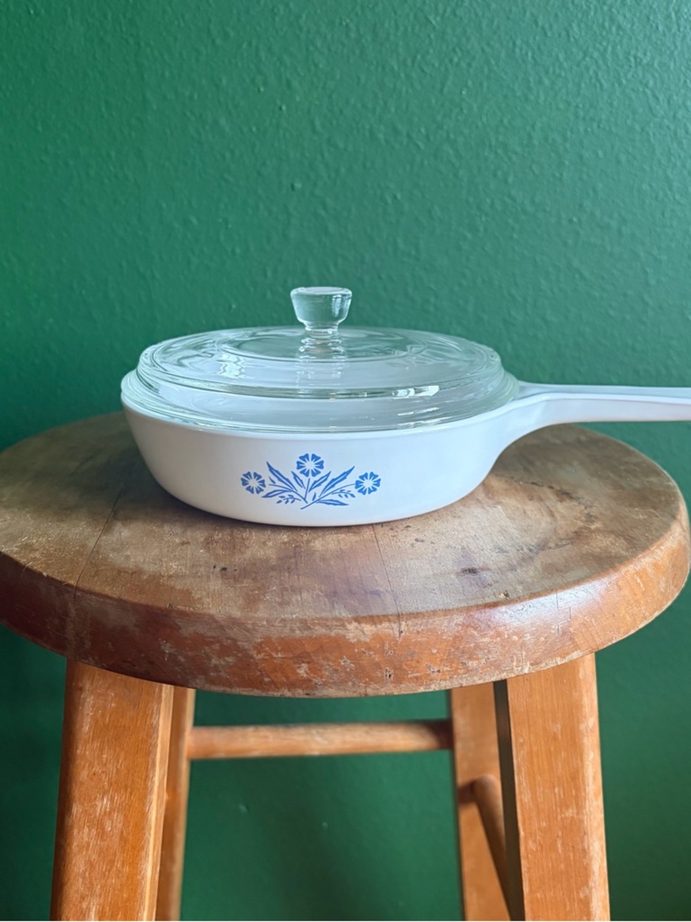 Vintage Corningware Pan with iconic blue cornflower pattern